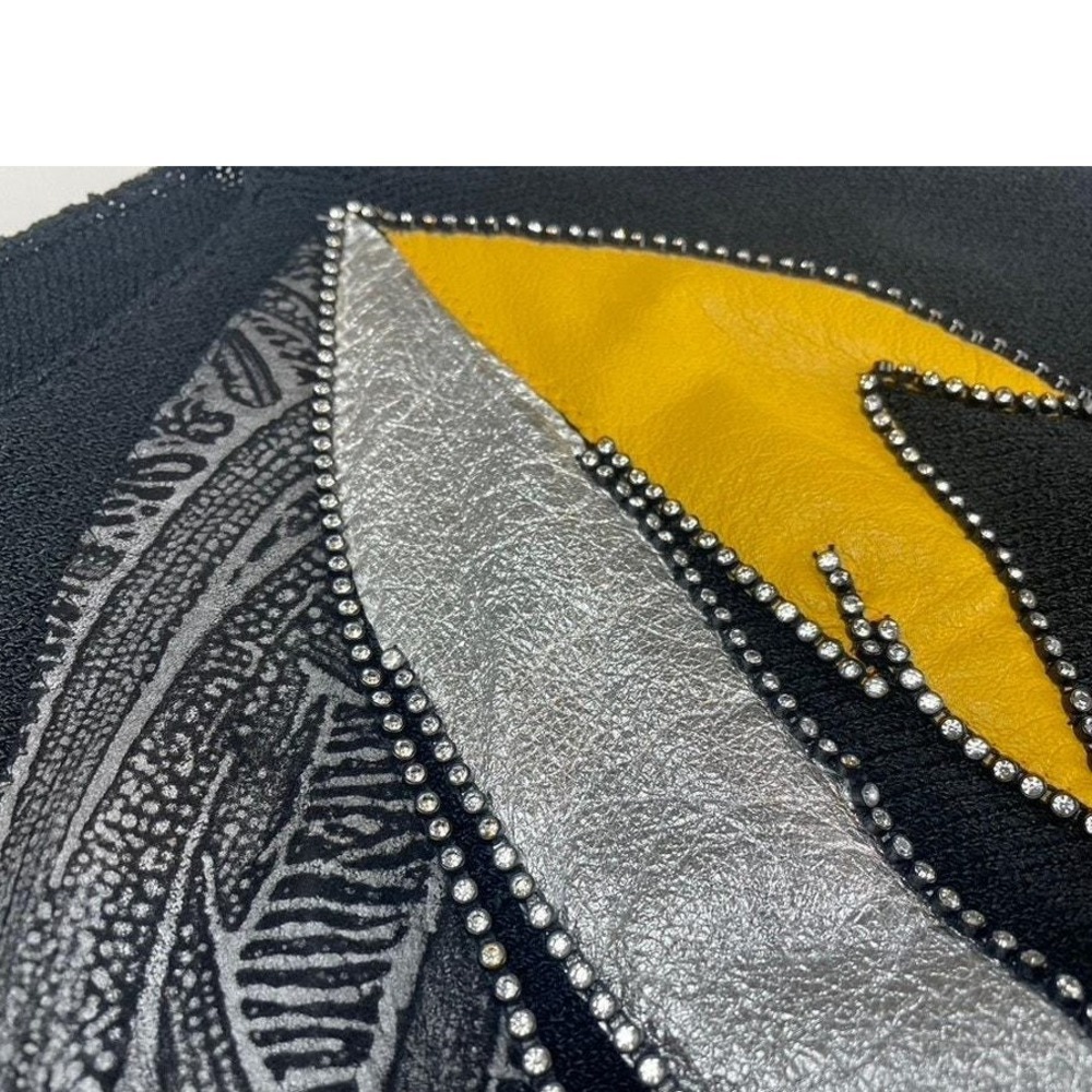 Vintage 80s Womens (L) Black‎ Knit Batwing Sweater Leather Applique Mobwife - Picture 7 of 7